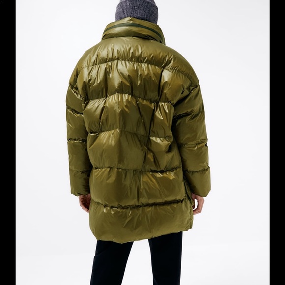 ❌SOLD❌ ZARA PATCH POCKET PUFFER COAT GREEN LARGE JACKET - Picture 4 of 7